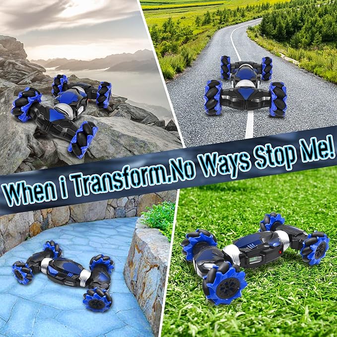 Gesture Sensing RC Stunt Car with Lights Music Hand Controlled Remote Control Car 4WD 2.4GHz Off-Road 360° Double Sided Rotation Stunt Car Birthday Gift Idea for Boys Girls (Blule)