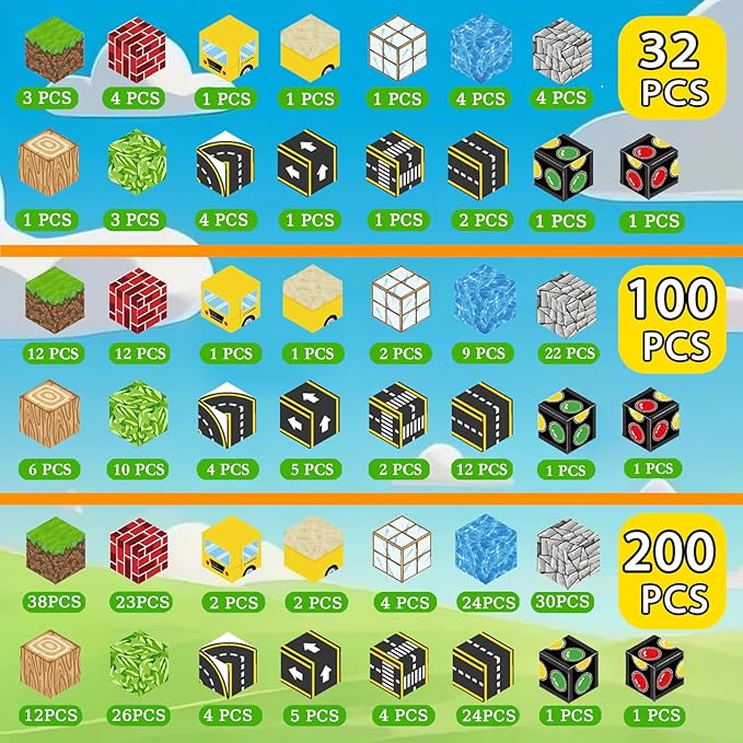 Magnetic Building Blocks for Kids Ages 4-8,Magnet STEM Sensory Toys-Tiles Road Track, Mine World Build Set, Christmas Birthday Gifts Toy 32PCS