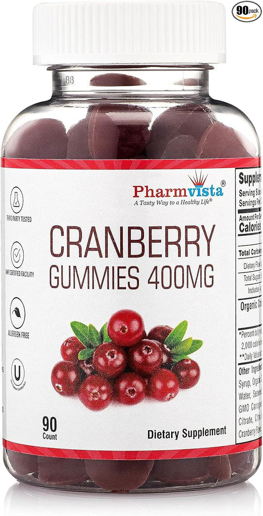 Cranberry Gummies for Kids & Adults 400mg-Gluten Free Allergen Free Nutrient Rich Vegan Supplement -Cranberry Chews-90 Count