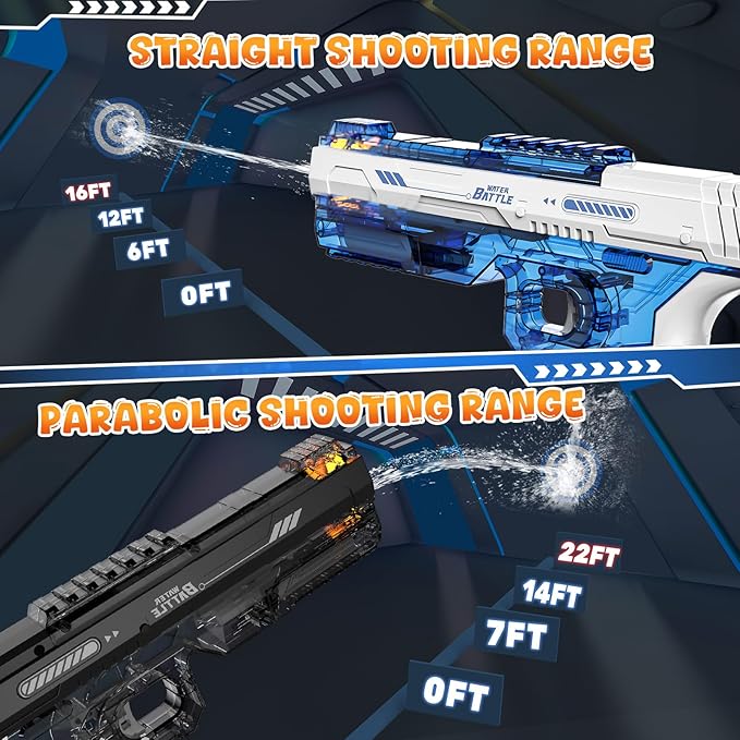 Skirfy Electric Water Gun with Realistic Gun Muzzle Flash for Kids Adults,High Powered Waterproof Water Pistol with High Capacity,Ideal Outdoor Swimming Pool Beach Toys-Blue