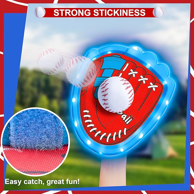 Toss and Catch Ball Game Set,Light-Up Kids Baseball Glove Sticky Mitt, Velcro Ball and Catch Games for Kids Ages 3-12, Football & Baseball Camping/Yard/Outdoor Sports Toy,Outdoor Game for Kids
