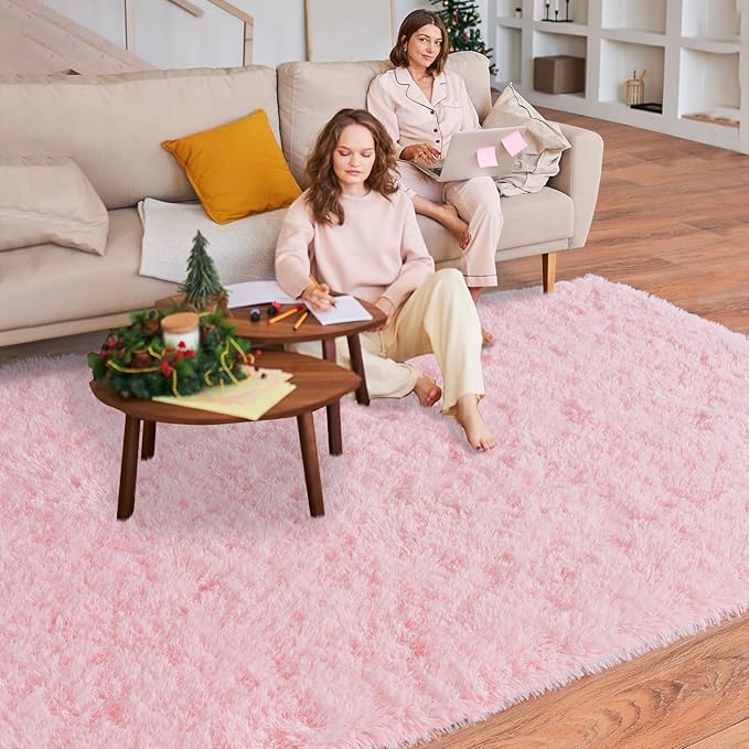Super Fluffy 6x9 Rug for Bedroom, Modern Shag Pink Area Rugs, Soft and Cozy Plush Large Carpet for Kids, Girls Boys and Teens Decorations for Living Room Dorm Nursery Classroom