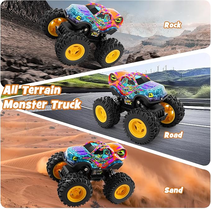 Remote Control Monster Truck Toys with Led Light Monster Truck Remote Control Car Rechargeable RC Monster Truck All Terrain for RC Truck Monster Trucks for Boys, Monster Truck Toys for Kids