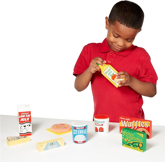 Melissa & Doug Fridge Food Wooden Play Food Set - 9 Pieces Pretend Play Kitchen Accessories, For Kids Kitchen, Wooden Grocery Sets For Kids Ages 3+