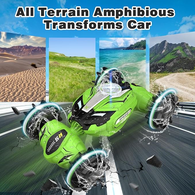 Amphibious Remote Control Car Boat - 4WD Gesture RC Stunt Car 2.4 GHz Transforms Waterproof Vehicle Toys for 5-12 Year Old All Terrain Water Beach Pool Summer Fun Toys for Kids Ages 8-12 Boys