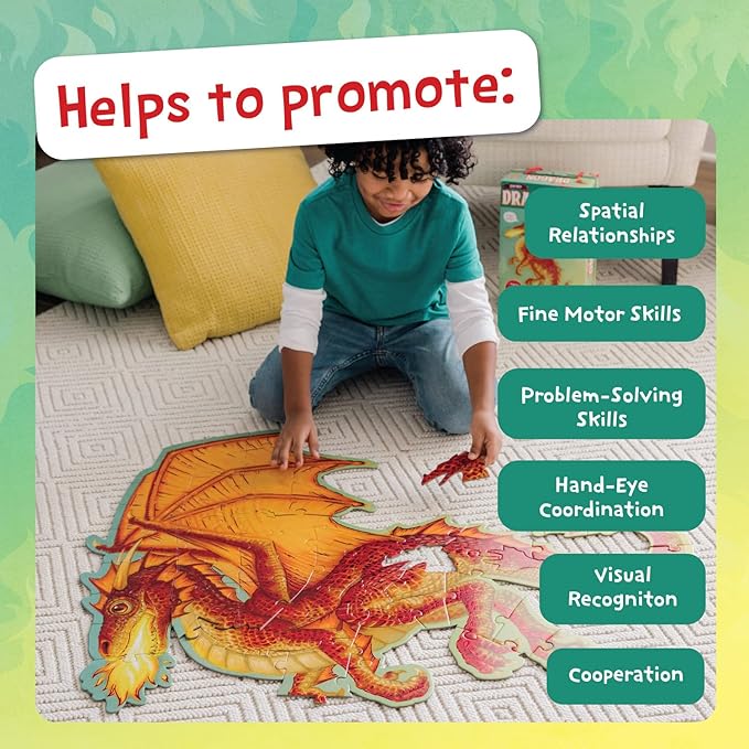 Peaceable Kingdom Dragon Puzzle – Floor Puzzles for Kids Ages 5 & Up – Includes 55 Sturdy Pieces & Carrying Case with Corded Handle