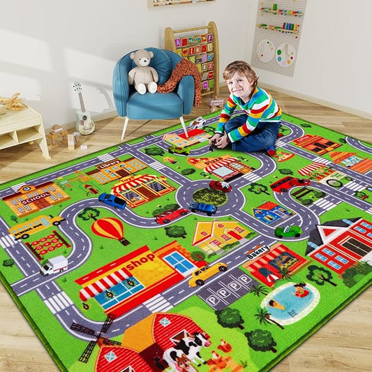 Kids Rug Car Carpet Play Mat, Non-Slip Traffic Road Rug for Kids, Extra City Map Educational Mat for Playroom Boys Bedroom Classroom (78.7X59 INCH, Classic)