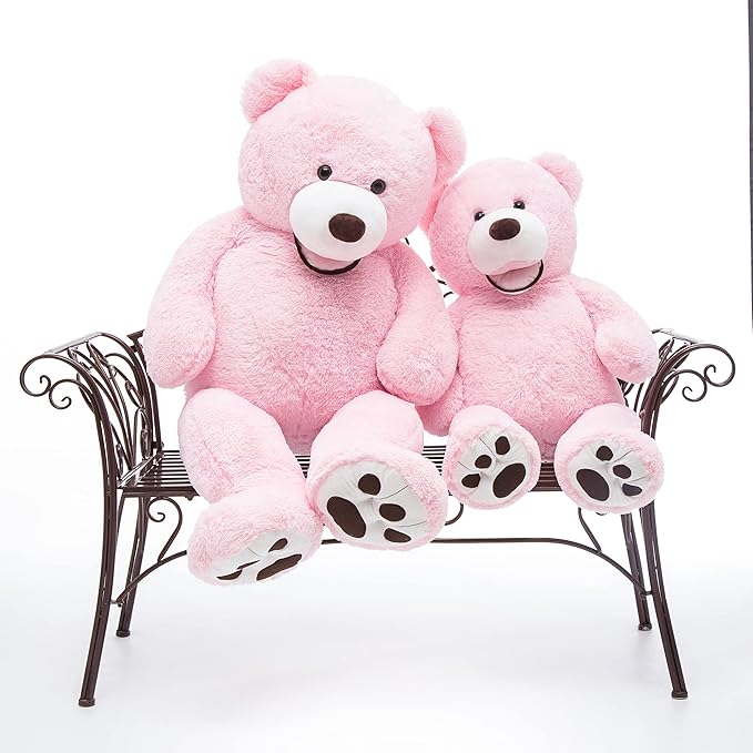 MorisMos Smile Giant Teddy Bear, 51inch Large Stuffed Bears with Big Footprints, Big Stuffed Animals Cuddly Plush Gifts for Girlfriends, Boyfriend, Pink