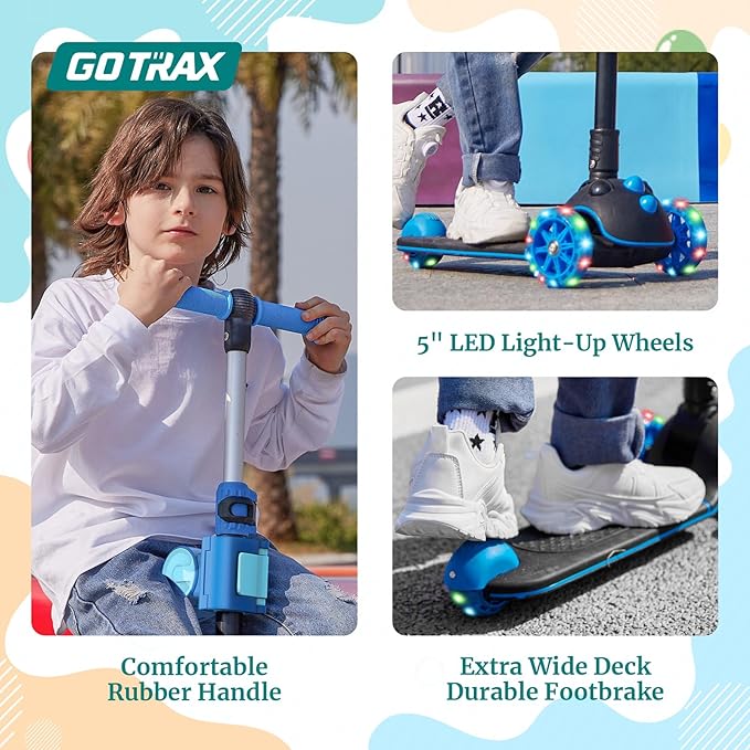 Gotrax KS3 Pro Folding Kick Scooter for Kids, One Key Removable Seat & 3 Extra Wide PU Light-Up Wheels and Anti-Slip Deck, Adjustable Height Handlebar and Lean-to-Steer Scooter for Children Aged 2-8