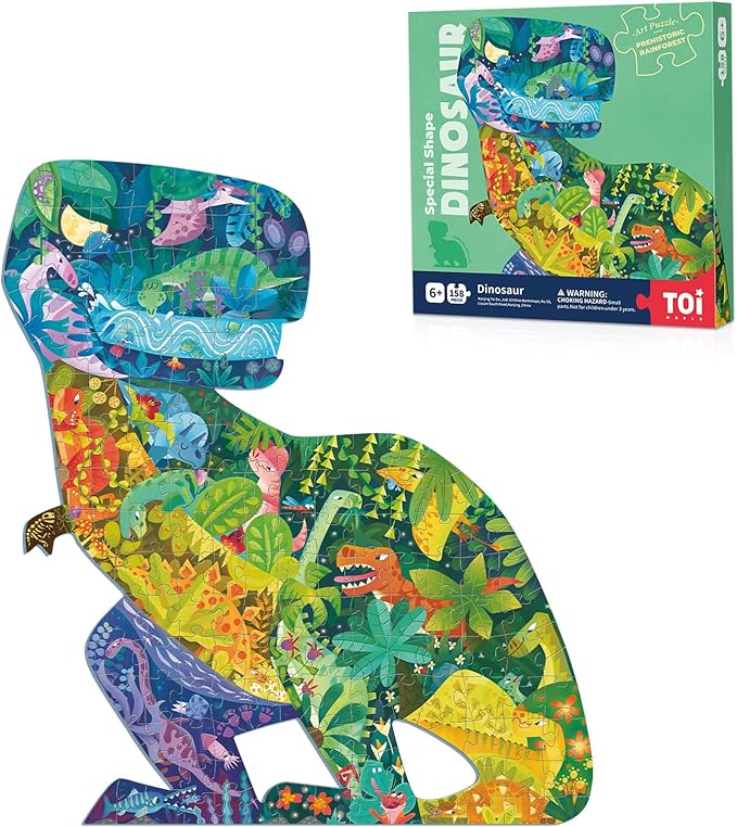 TOI Dinosaur Floor Puzzles for Kids Aged 6-8, 158 Pieces Animal Shaped Jigsaw Puzzles, Preschool Dinosaur Puzzle for Boys and Girls Educational Toy