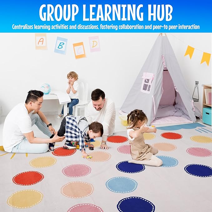 Hudson Comfort Classroom Rug 8x10 - Rugs for Elementary, Daycare, Nursery, and Playroom - Super Soft Non-Slip Carpet - Kids Fun Floor Mat for Playtime (Rainbow)