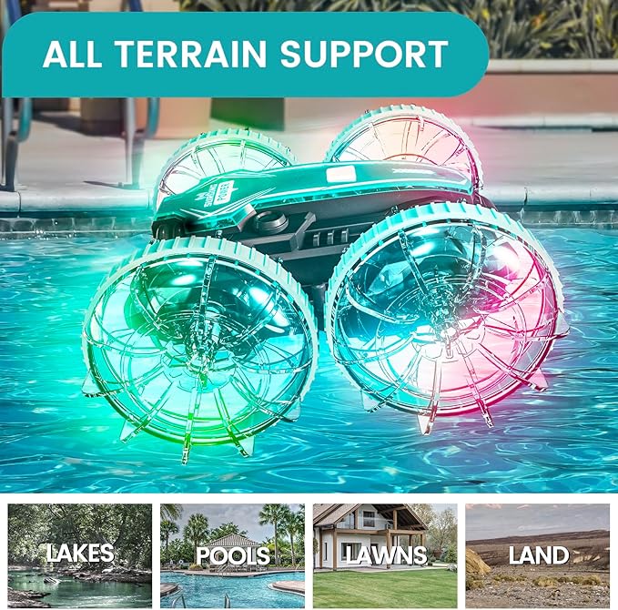 Tecnock Amphibious Remote Control Car Boat, 4WD Gesture RC Cars with Waterproof Remote Control, RC Stunt Car with LED Lights, Pool Toys for Kids Ages 8-12, Toys Gifts for Boys Girls