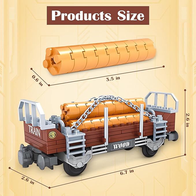 Finger Rock City Freight Train Car Building Toy Set, Classic Wooden Carriage Cargo Model, 150 Pcs MOC Construction Toys for Train Lovers, STEM Gifts for Boys & Girls 6-8+