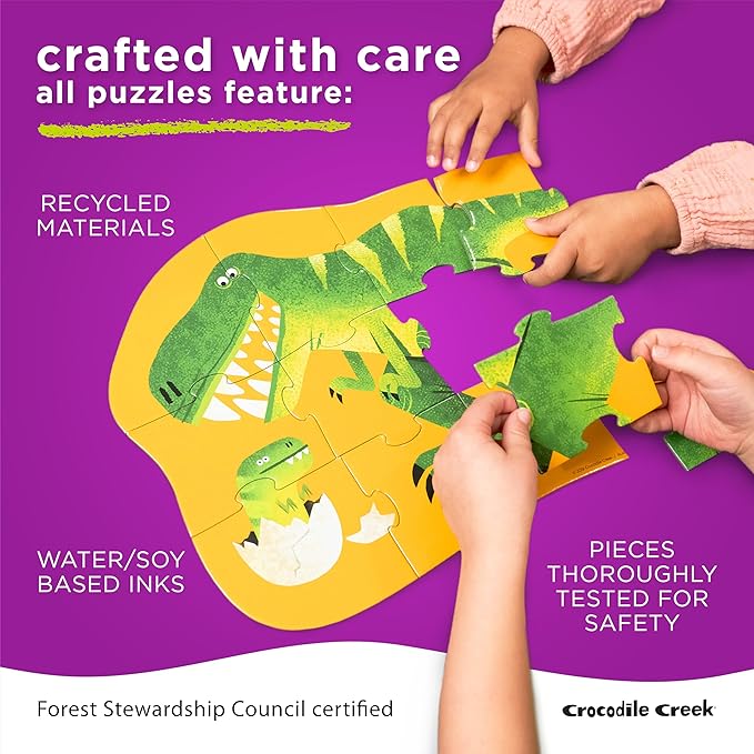 Crocodile Creek Let’s Begin Puzzle - Ten 2-Piece Beginner Puzzles for Ages 2 and Up - Heavy-Duty Storage Canister with Handle - Colorful Unicorns Design - Each Puzzle is 6" L x 4" H Finished