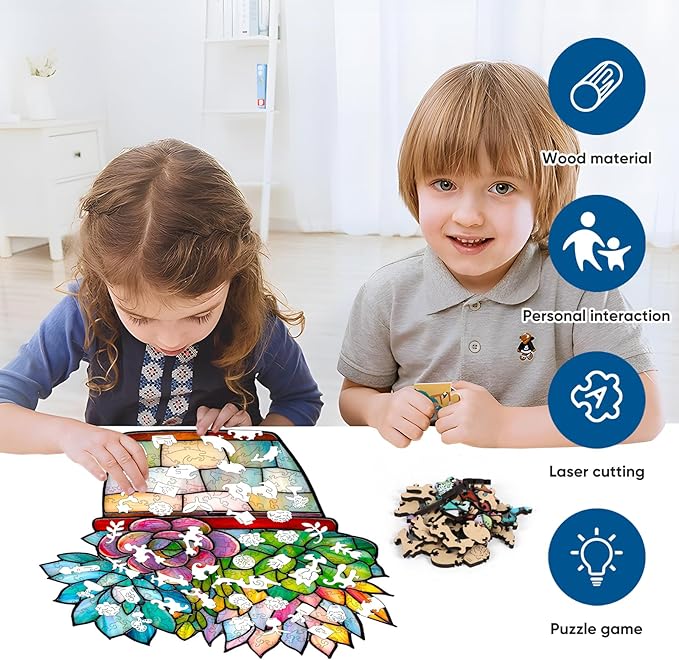 Puzzles for Adults 500 Pieces, Glass Succulent Wooden Puzzles, 5MM Thick Unique Shaped Flower Jigsaw Puzzles Birthday Gifts for Kids Family Game 16.2 * 16.9inch