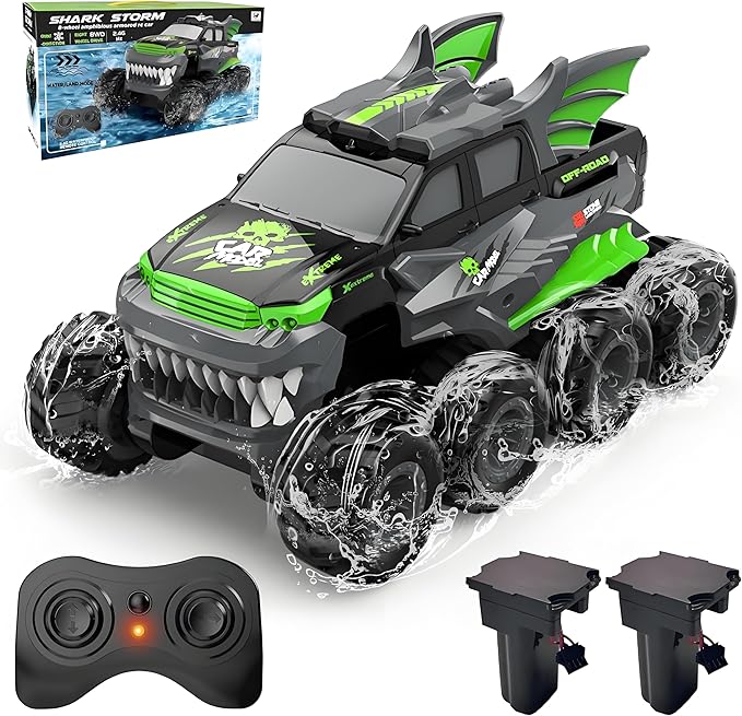 YOLOPLUS+ Amphibious Remote Control Car 8WD RC Monster Truck, 2.4GHZ 1:16 Waterproof All-Terrain Off-Road RC Cars Toys, Pool Toys Gifts for Boys and Girls Age 8-12, Green