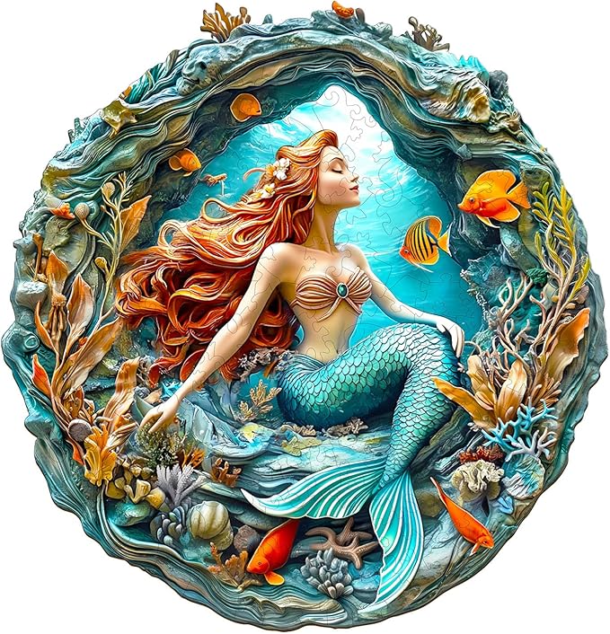 KAAYEE Wooden Puzzles for Adults, 200 Pieces Wooden Jigsaw Mermaid Puzzles for Adult Wood Puzzle Gifts for Children Teen Kids Home Decor Mermaid Puzzles(11.4 * 11.4in)
