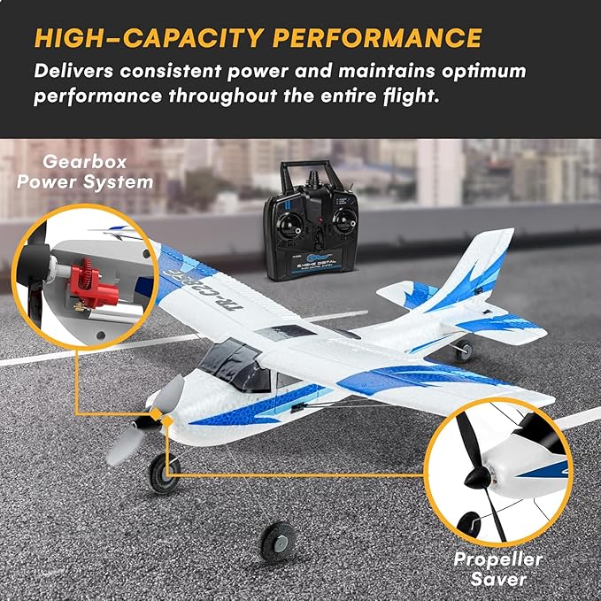 Top Race Remote Control Airplane - RC Plane 3 Channel Battery-Powered - Radio Control Airplanes for Adults and Kids 8+ - Easter Gift Toy - Easy to Control Electric Planes with Propeller Saver