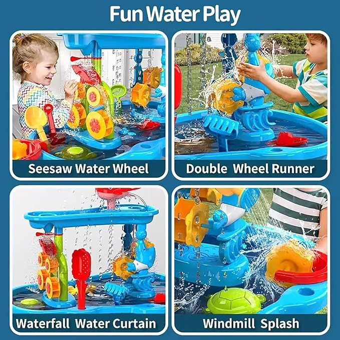 2025 Upgraded 3-Tier Water Table with Chair – Kids Outdoor Sensory Play Table for Backyard or Beach Fun, Boys & Girls