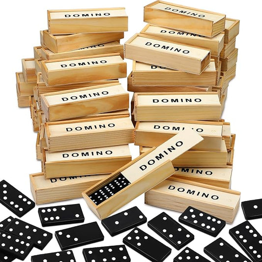 Hungdao 24 Pack Mini Dominoes Set Bulk Double 6 Dominoes Wooden Miniature Classic Board Games Party Favor Travel Box Educational Toys for Adults with Brown Wood Case