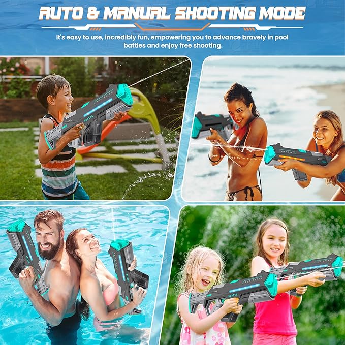 Electric Water Guns for Adults, Squirt Guns for Kids with Light Up and Large Capacity, Powerful Water Gun Up to 28-32FT Range for Summer Swimming Pool Party Beach Outdoor Activity(Gray)