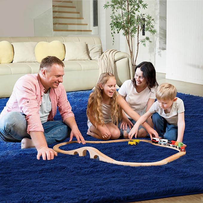 Ultra Soft Rug for Living Room,Blue Fluffy Shag Area Rug for Bedroom, Modern Shaggy Carpets Fuzzy Rug for Kids Boys Girls Dorm Nursery Home Decor Aesthetic, Upgrade Anti-Skid Durable, 3X4