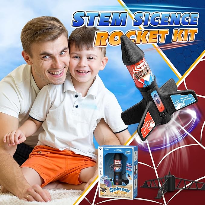 Rocket Launcher for Kids Automatic Launch 200 Feet Air Rocket Toy for Boy 10 Years Old Motorized Air Rocket with Safety Parachute and LED Outdoor Rocket Kits Toys Gifts for Kids Age 5-12