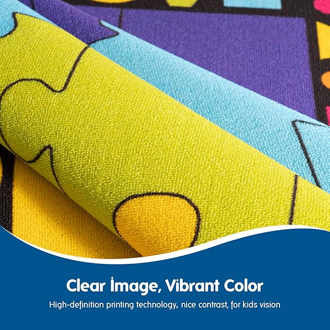 Booooom Jackson Classroom Rug 16 Seats 6'5"x8'5" Colorful Puzzle Seating Preschool Rug with Non-Slip Backing