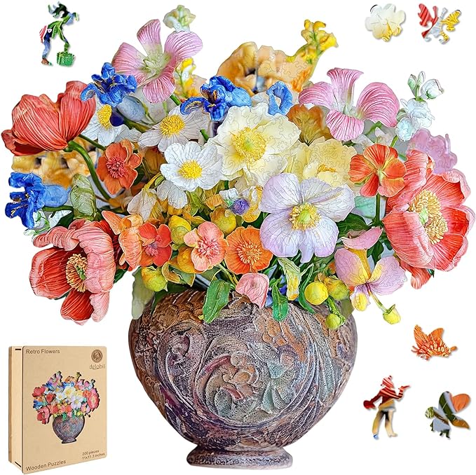 Flower Wooden Puzzles for Adults, 500 Pieces Vase Jigsaw Puzzles, Unique Shaped Medium Size Liberty Wood Puzzle Birthday Gift for Mom Adults and Kids, Family Game 17.5'' x 17''
