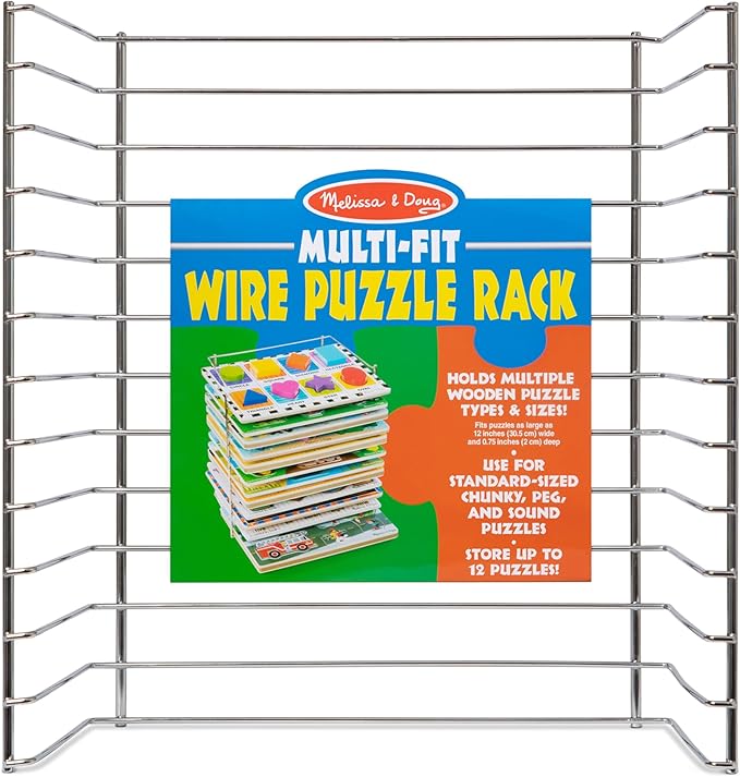 Melissa & Doug Multi-Fit Metal Wire Puzzle Rack 12 Inches Wide And 0.75 Inches Deep - Puzzle Holder Rack Storage Organizer For Kids,Silver