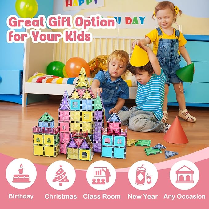 Magnetic Building Tiles 120 PCS Magnets Stacking Kids Toys STEM Sensory Games Educational Construction Toys Christmas Toy Gift for Boys and Girls 3 4 5 6 7 8 9+Year Old