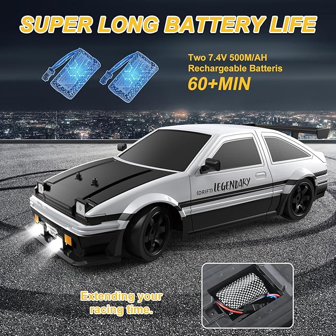 Mostop RC Drift Car 1:16 2.4Ghz Remote Control Drift Car with LED Light, Spray, 2 Batteries and Extra Tires, 18KM/H High Speed Drifting RC Cars 4WD Hobby RC Sport Racing Cars Model Vehicle for Kids