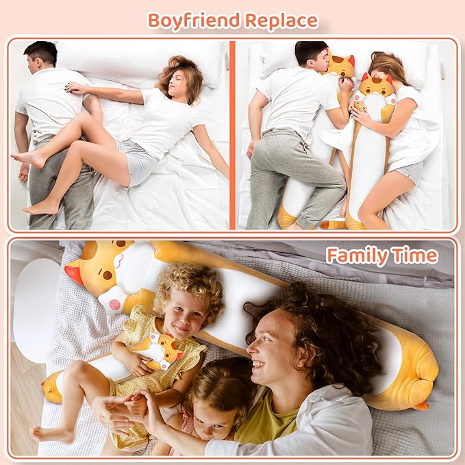 Long Cat Plush Kawaii Kids Plush Toy Pillows, Cute Cat Stuffed Animals Soft Plushies, Kitten Big Plush Toys Throw Body Pillow Doll Gift for Girls Boys (Brown Cat Body Pillow 44 Inch)