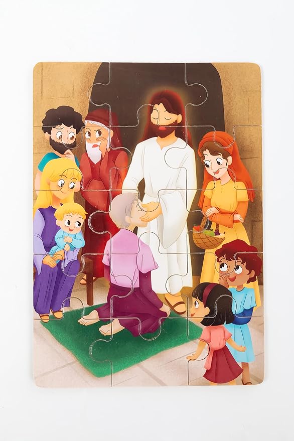 Bible Puzzles for Kids Ages 4-6 | 4-in-1 Wooden Jigsaw Puzzles in Box (15 pcs Each) | Christian Gifts for Kids | Preschool Learning Activities | Preschool Graduation Gift (New Testament B)