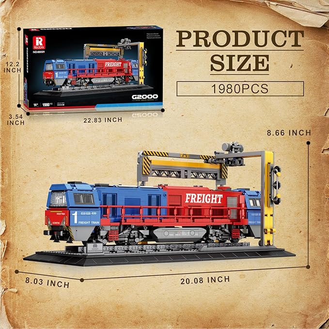 Train Building Sets with Base,G2000 Freight Train,Locomotive City Truck Model Kit 66021,Model for Adult Car Lovers,Gift Ideas for Girls Boys Home Décor,1980 PCS