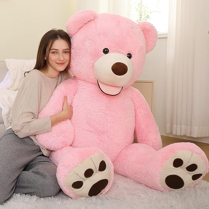 MorisMos Smile Giant Teddy Bear, 51inch Large Stuffed Bears with Big Footprints, Big Stuffed Animals Cuddly Plush Gifts for Girlfriends, Boyfriend, Pink