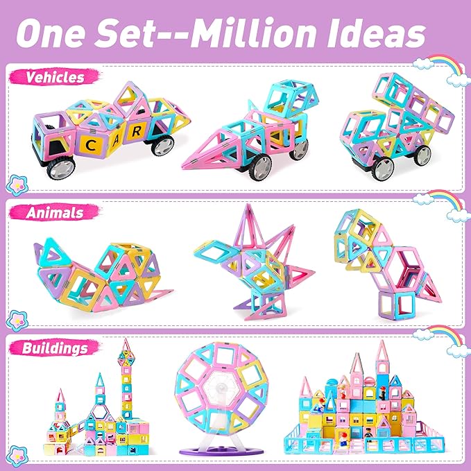 MAGBLOCK Magnetic Building Blocks Set, Upgraded Magnetic Tiles Toys for 3 4 5 6 7 8+ Year Old Girls, 103pcs Magnet Toys for Toddlers Boys and Girls 3-5