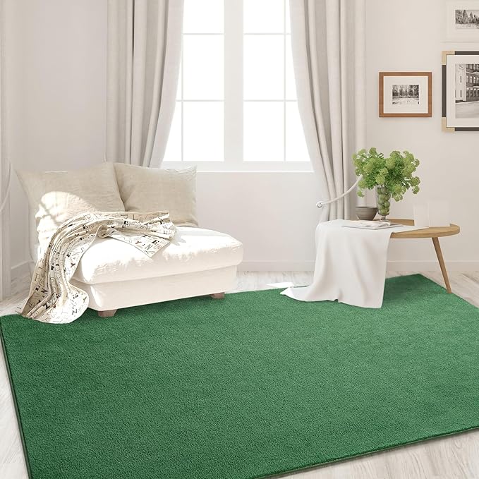 FlyDOIT Area Rugs for Bedroom Living Room, 4x6 Green Super Soft Comfy Thickened Memory-Foam Indoor Carpets, Modern Aesthetic Minimalist Carpet for Boys Girls Adults Apartment Nursery Home Décor