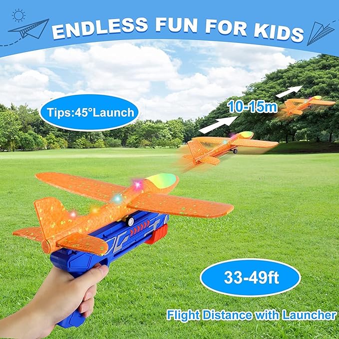 3 Pack Airplane Launcher Toy for Kids Led Light Foam Glider with Plane Launcher for Playing Outdoor Flying Toy for 3 4 5 6 7 8 9 10 11 12 Old Boys Girls Gift and Presents