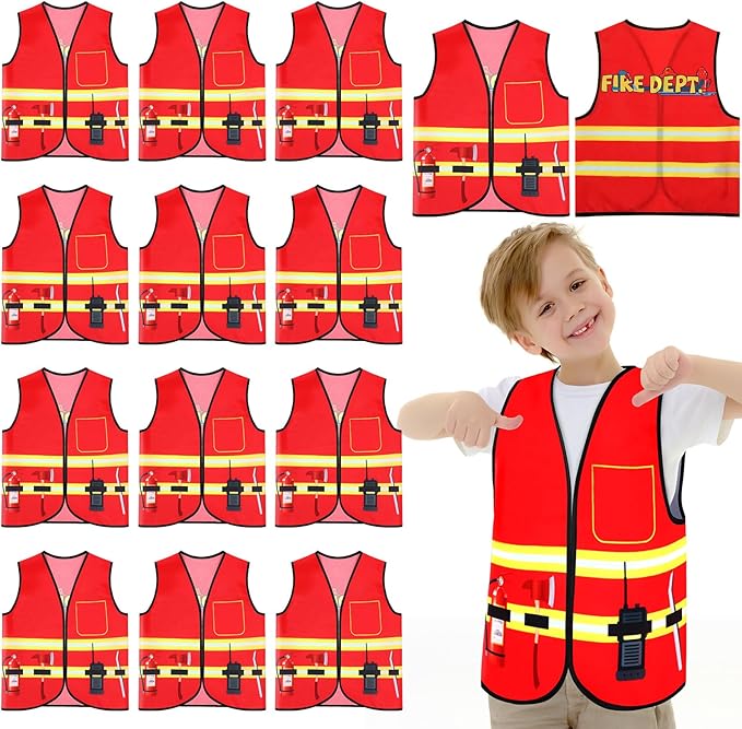 Panitay 12 Pcs Kids Community Helper Dress up Vest, Boy & Girl Career Cosplay Party Costume for Toddlers Occupation Role Play