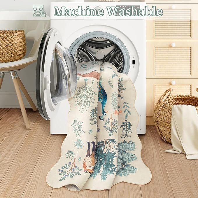 Lahome Jungle 6x9 Beige Rug, Washable Rug for Living Room Ultra-Thin Bedroom Rug Non Slip Big Dining Room Rugs, Neutral Print Indoor Low Pile Carpet for Nursery Office