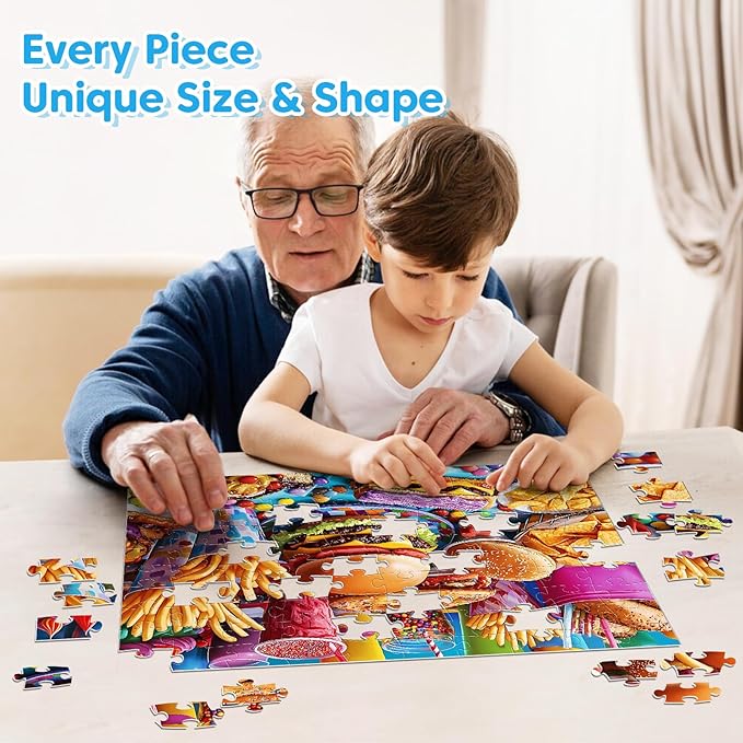 4 Packs 100 Piece Puzzles for Kids - Food Animals Scenery, Large Piece Puzzles for Seniors Adults Kid Puzzle Ages 5-8 Jigsaw Puzzle for Kids Ages 6-8 8-10 Learning Educational Toys