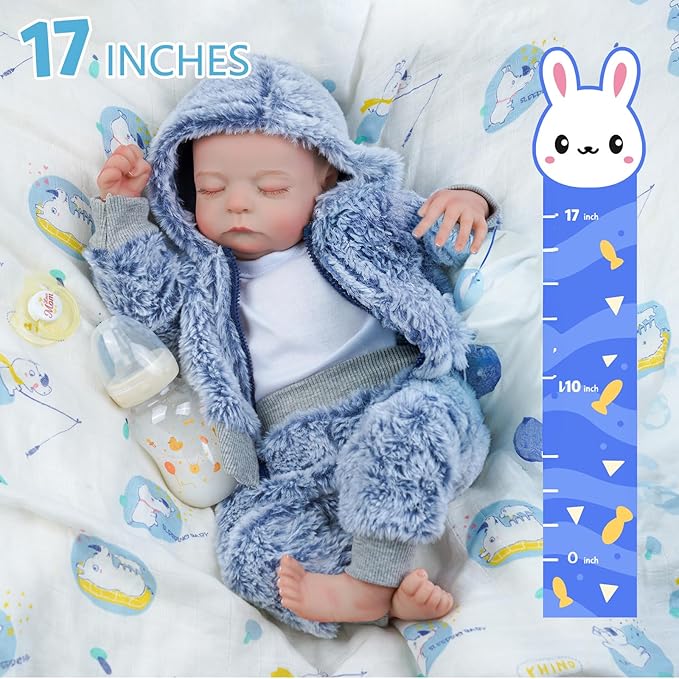 BABESIDE Lifelike Reborn Baby Dolls Boys - 17-Inch Soft Body Realistic-Newborn Baby Full Body Vinyl Anatomically Correct Real Life Baby Dolls with Basket & Rabbit Doll for 3+ Year Old Kids
