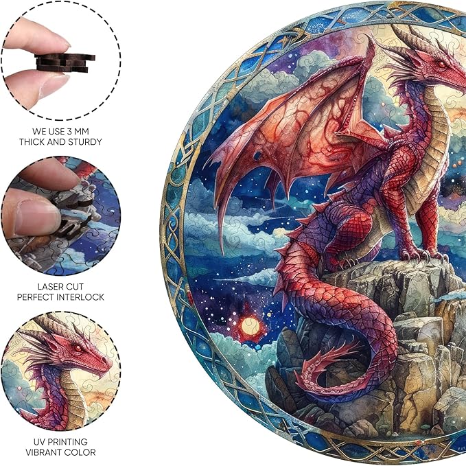Unique Wooden Puzzle for Adults, Dragon Jigsaw Puzzles 500 Piece, Luxurious Shapes Family Reunion Puzzle for Adults and Kids, Beautiful Package, Best Gift for Family Friends Royal 16.5x16.5in