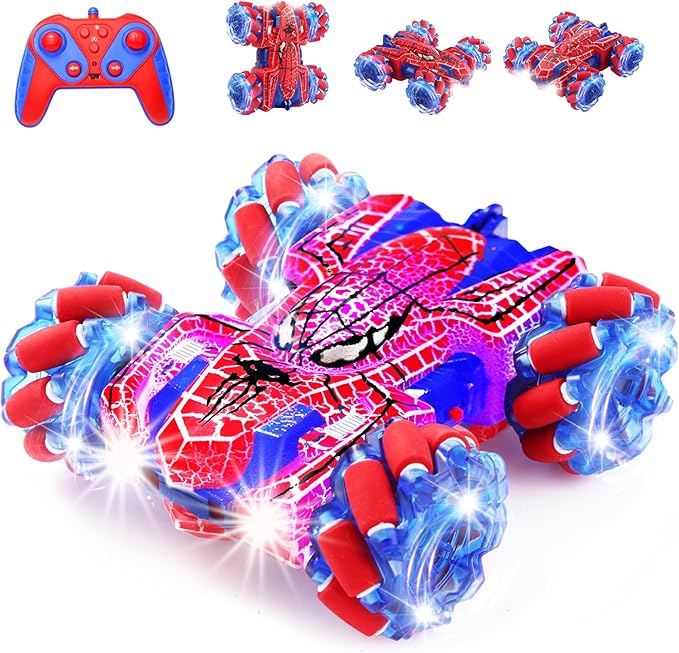 Spider Remote Control Car with WholeBody Colorful Light, 2.4Ghz RC Stunt Cars Toys, Double Sided Off-Road 360° Rotating,Rechargeable 4WD RC Drift Car Spider Toys for Boys Kids 4-6 5-7 8-12