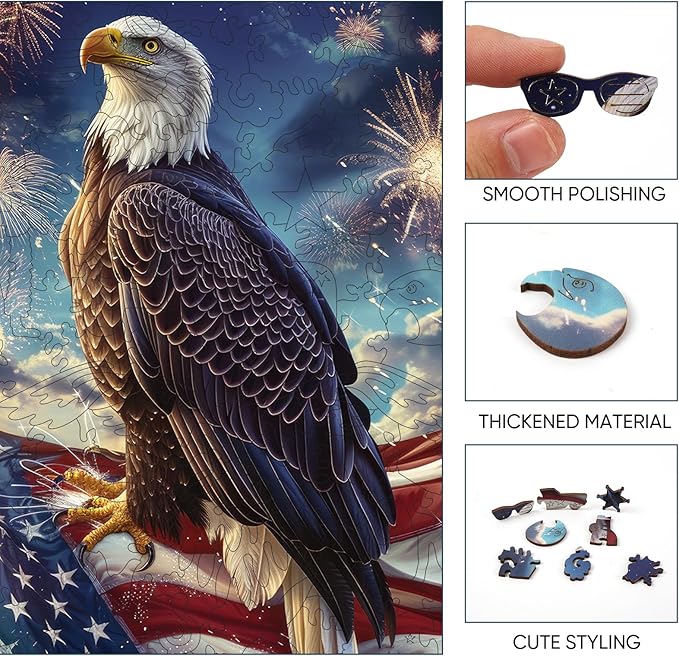 Wooden Puzzle for Adults, Eagle Flag Wooden Jigsaw Puzzles(11.2 * 11.2in-200pcs), Beautiful Wooden Puzzle with Box Birthday Gifts for Adults and Kids Family Game