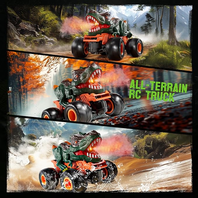 2.4GHz Remote Control Dinosaur Car Toys Gifts for 3-6 Year Old Kids, Remote Control Dinosaur Car Trucks Toys for Kids Boys 3-7 8-12
