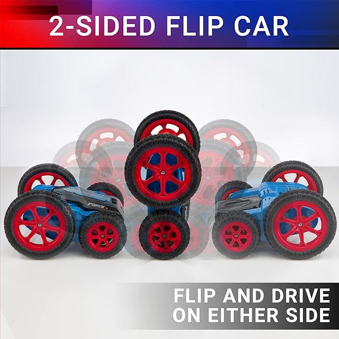 Force1 Tornado Red LED Remote Control Car for Kids- Double Sided Driving Fast RC Cars 360 Flips, Outdoor 4WD Off Road Stunt RC Car, All Terrain Tires, RC Crawler Rechargeable Battery, 2.4GHz Remote