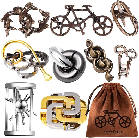 9pcs Metal Puzzle for Adult Disentanglement Puzzles Lock Puzzle Games Set Gift for Adults Teenagers