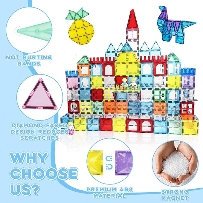 Magnetic Tiles, 100PCS Magnetic Blocks Set, 4D Diamond Magnet Building Blocks, STEM Preschool Educational Magnet Toys Gift for Kids, Boys and Girls 3 4 5 6 7 8+ Year Old
